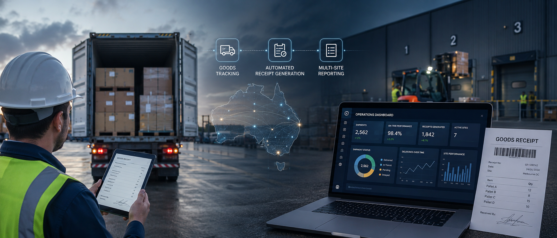 Automated Goods Tracking, Receipt Generation, and Multi-Site Operational Reporting for an Australian Logistics Operation